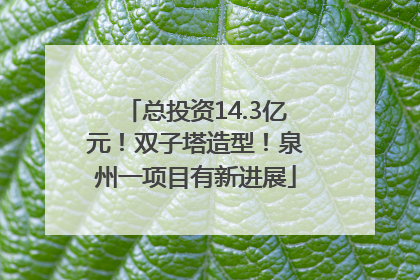 总投资14.3亿元！双子塔造型！泉州一项目有新进展